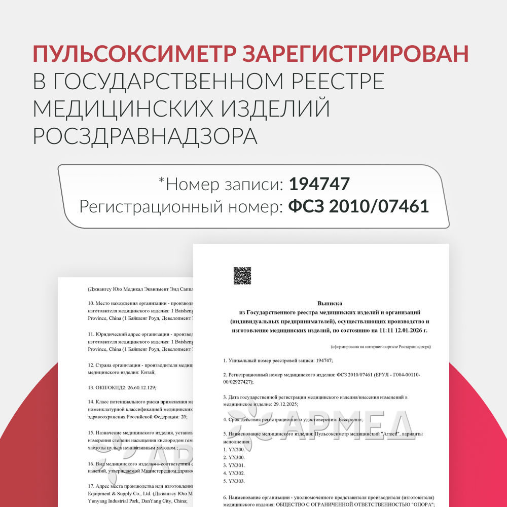 Пульсоксиметр медицинский Армед YX303 
