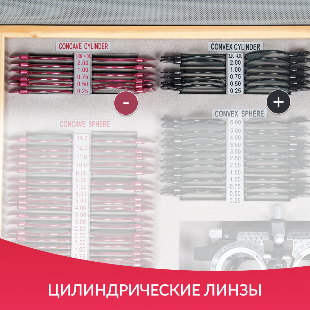 НАБОР ПРОБНЫХ ОЧКОВЫХ ЛИНЗ "ARMED" № 1 с оправой на 103 линз